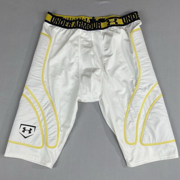 Under Armour Heat Gear Boxer Brief Compression Shorts Cup Boys XL White Yellow - Picture 1 of 13